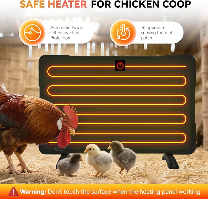 4-in-1 Chicken Coop Heater, 50W/200W Anti-Overheating Brooder Heater for Chicks, Adjustable Height Chick Heat Plate, Energy-Saving Light-Free Radiant Heat, ETL Certified (PH200U)