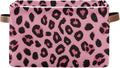 JIPONI Pink Leopard Print Fabric Storage Bins for Shelves, Decorative Storage baskets for organizing, Closet Organizer with Handle for Cloth, Toys, Bedrooms, Farmhouse