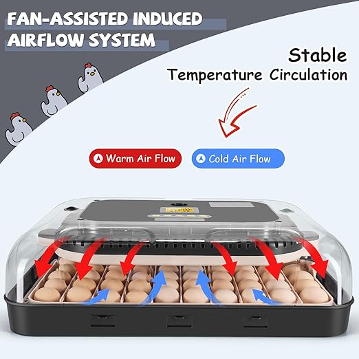 Sailnovo Incubators for Hatching Eggs 70 Egg Incubator with Auto Egg Turning and Auto Humidification, Temperature Control, Incubator for Chicken Duck Quail Eggs, Perfect for Lab School Farm, Grey