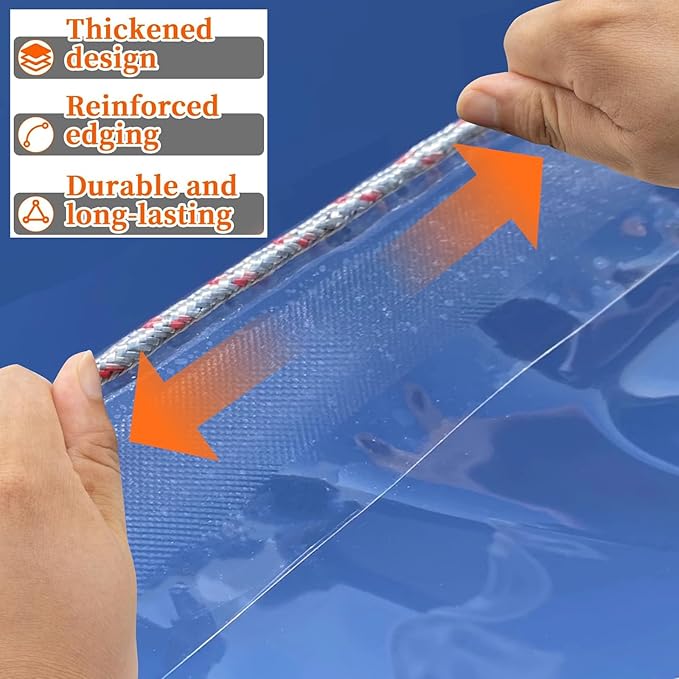 14.8x15 ft Clear Tarps with Grommets, 8 Mil Vinyl Clear Tarp Waterproof Patio Enclosure, Winter Outside Plastic Lona Transparente para Porche, Chicken Coops Cover, Garden Dog House