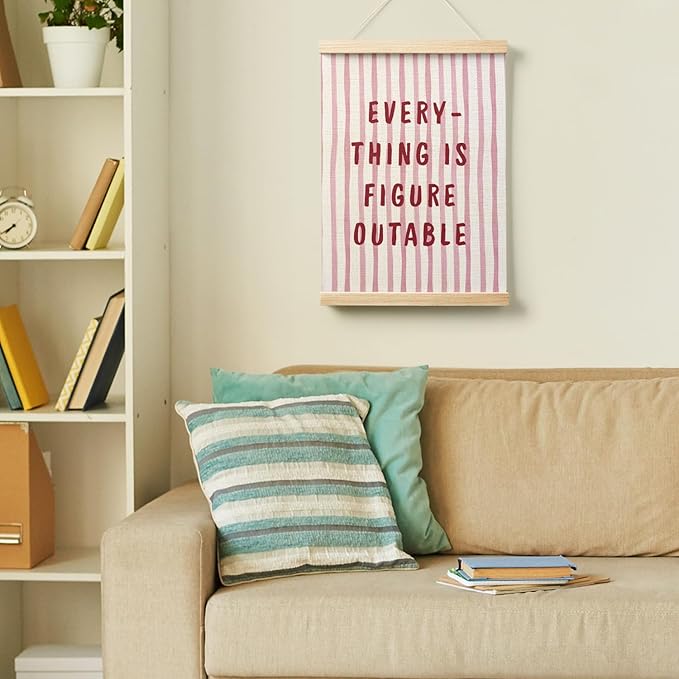 AQYIP Pink Everything is Figureoutable Inspirational Wall Art Decor, Trendy Pink and Red Positive Affirmations Poster Canvas Prints for Girls Bedroom Room Dorm Apartment Wall Decoration, 12x16 Inch