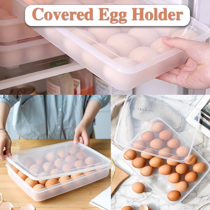 Anyumocz 2 Pack Covered Egg Holder,Clear Egg Holder Storage Container,Stackable Plastic Refrigerator Egg Trays for Deviled Egg,Protect and Keep Fresh(48 Eggs)