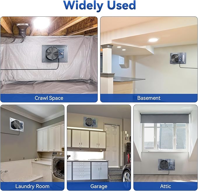 Abestorm 260CFM Crawl Space Ventilation Fan, IP-55 Rated Commercial Stainless Steel Vent Fan with Humidistat & Thermostat, 6.7 Inch Ventilator with Isolation Mesh for Crawlspace, Basement, Garage
