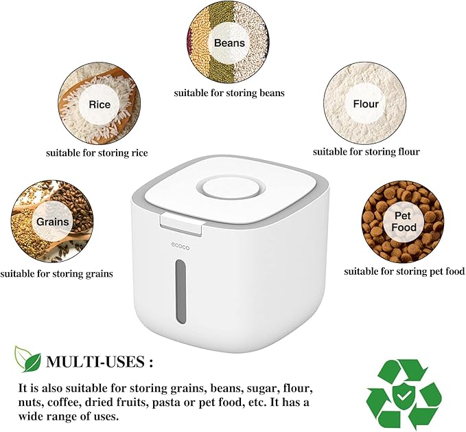 Rice Storage Container, Food Container, Dry Food Storage, Pet Food Dispenser, 20 Lbs/ 320oz Large Storage Bin with Lid, for Grain Cereal Soybean Corn, Cat Food, Coffee, Flour (Grey)
