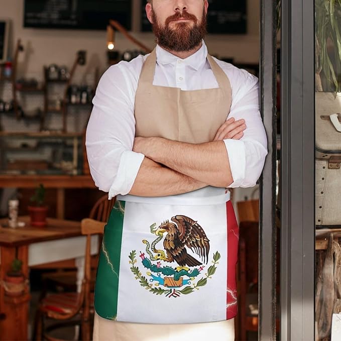 Unisex Chef Waiter Apron Waist Half Short Serving Aprons with 3 Pockets