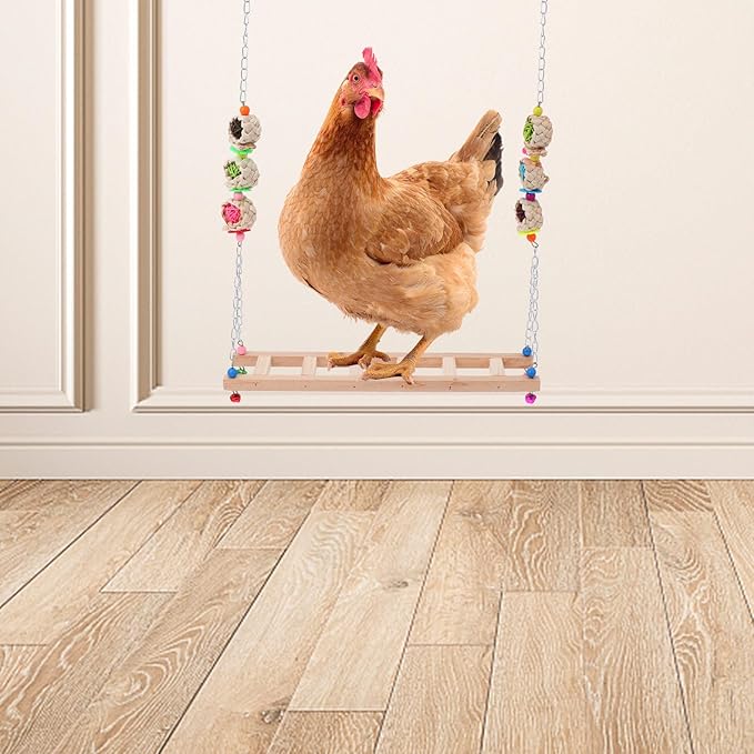 Wooden Chicken Swing and Climbing Ladder for Pet Roosters and Hens, Hanging Coop Perch Accessory for Outdoor Poultry Play Random Color