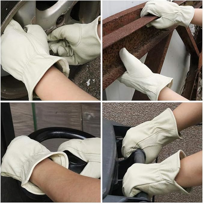 HLDD HANDLANDY 2 Pairs Leather Work Gloves for Men & Women, Reinforced Durable Palm for Welding, Farm, Gardening, Driving