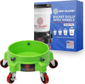 Grit Guard Bucket Dolly with Wheels - Rolling Detailing Wash Bucket with 5 Wheels and 2 Locking Casters Compatible with 2.5, 4, 5 and 6 Gallon Buckets (Green, 3" Red Casters)