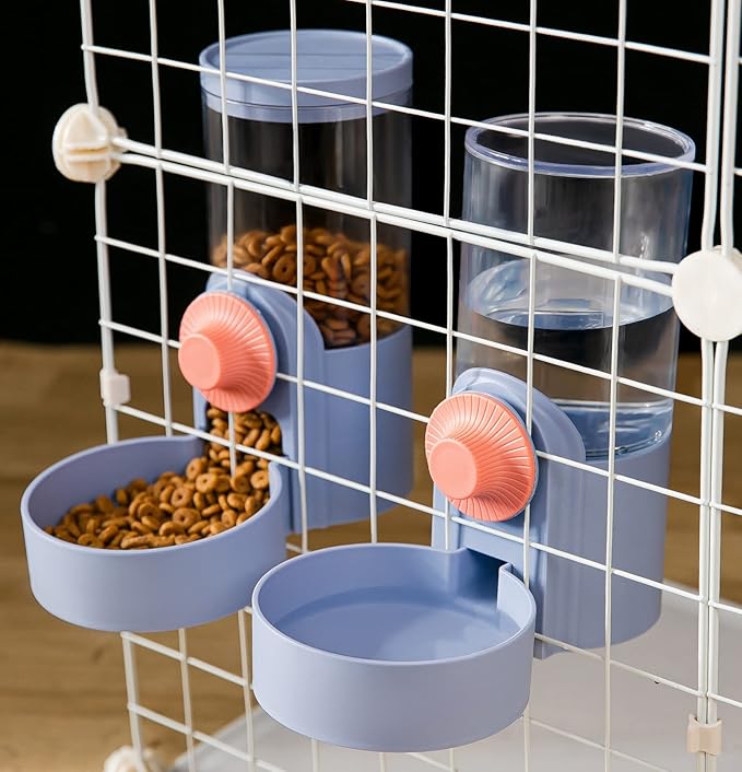 Kenond Hanging Automatic Pet Food Water Dispenser Set,1L Auto Gravity Rabbit Feeder and Dispenser, Cage Accessories Cat Food Bowl Dog Waterer for Puppy Chinchilla Hedgehog Ferret(Blue)