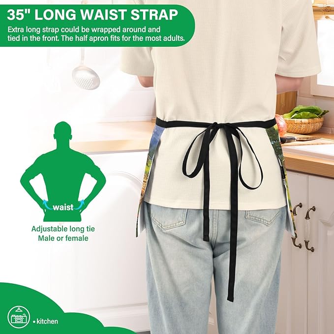 Farmhouse Animals Waist Apron with 3 Pockets Water & Oil Resistant Short Waiter Apron Server Waitress Half Apron for Cooking Gardening