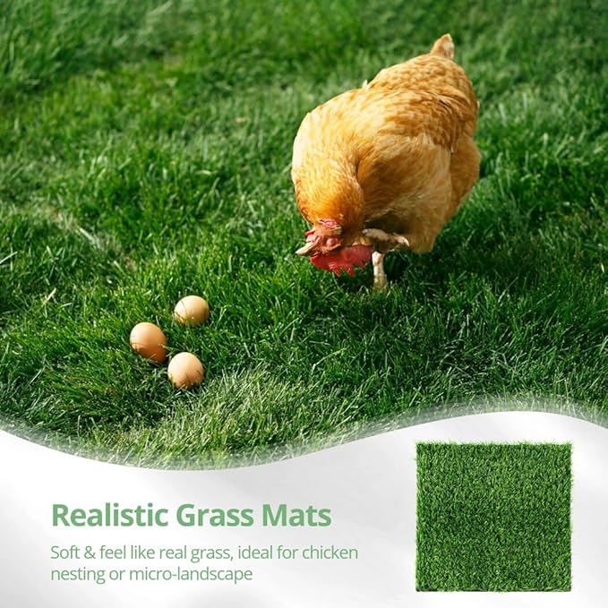 Homaisson 12Pack Chicken Nesting Pads, 12”x12” Nesting Box Pads Artificial Grass Washable Chicken Coop Bedding Laying Rug Fake Turf Mats Grass Carpet Garden Lawn for Hen Small Pets