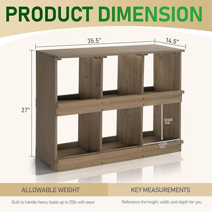 Outvita Nesting Boxes for Chickens 6 Compartments, Wood Chicken Nesting Box Wall Mount, Versatile Use Nest Box for Chicken Coop, Easy to Assemble for Chickens, Hens, Ducks