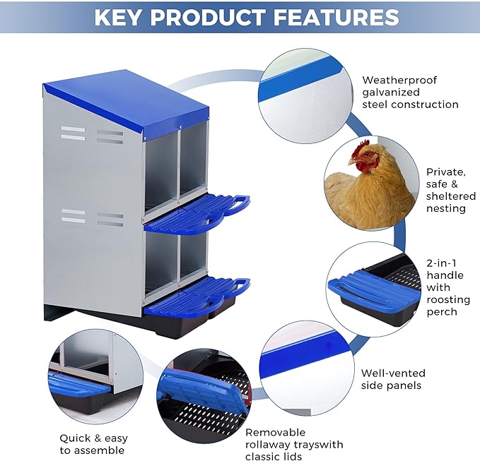 Chicken Nesting Boxes with Cleanable Pull-Out Trays, 4-Hole Wall Mount Roll Away Nest for Easy Cleaning & Egg Collection