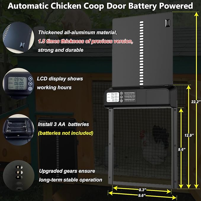 Automatic Chicken Coop Door - Thickening Aluminum Automatic Chicken Coop Door Battery Powered with Timer LCD Screen - Waterproof Chicken Coop Door Chicken Coop Accessories