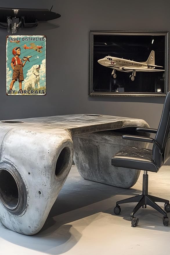 Airplane Decor Aviation Wall Art Vintage Airplane Metal Tin Sign Easily Distracted By Aircraft Retro Plane Poster For Home Bar Garage Man Cave 16x12 Inch
