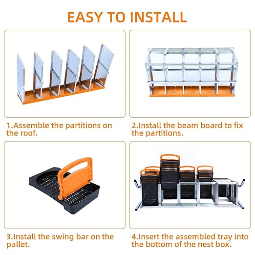 Chicken Nesting Boxes, 10 Hole Metal Chicken Laying Box with with Removable Trays and Roll Out Egg Collection for Chicken Coop, with Metal Bracket, Orange