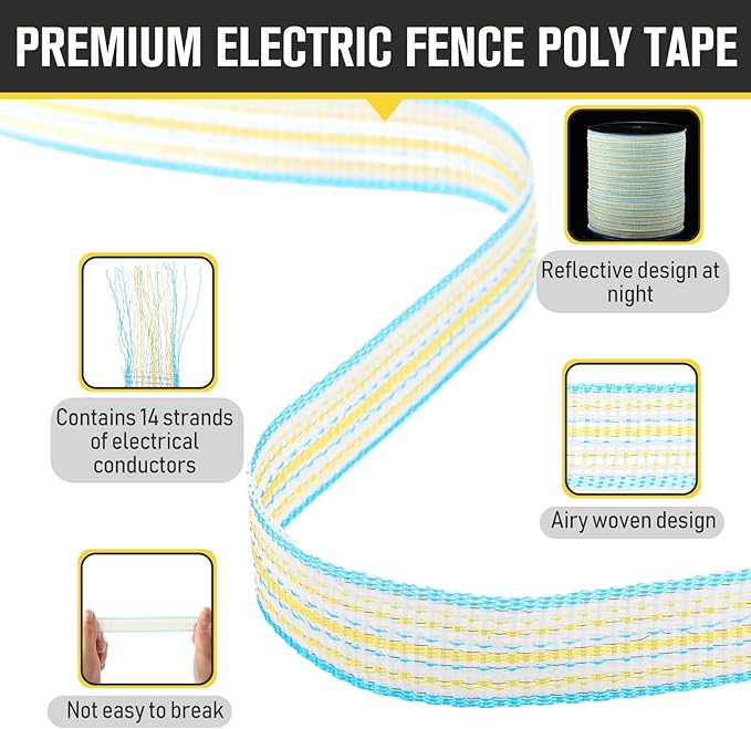 1 Roll 3/4 Inch x 2000 ft Electric Fence Tape for Livestock Polytape Fencing Horse Fence with High Visibility(Green)