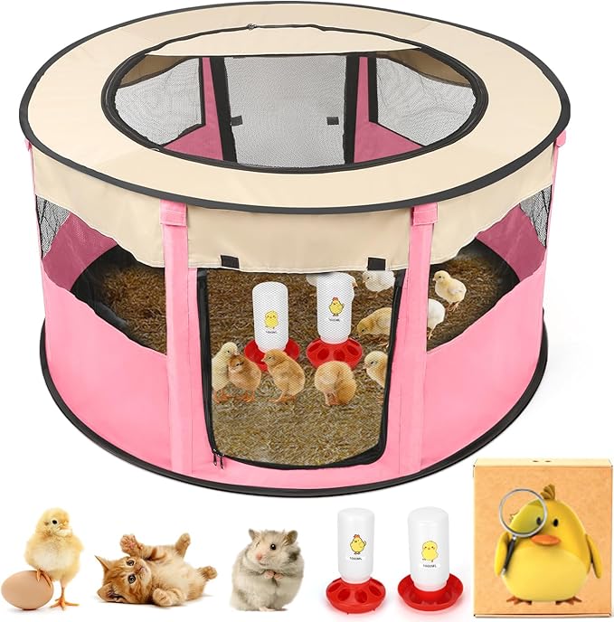 Chicken Brooder Box for Chick Starter Kit - 2026 Upgrade XL (Extra Large) Double Door Chick Brooder Pen//Holds Up to 20 Baby Chicks, Ducklings, Quail(Pink)
