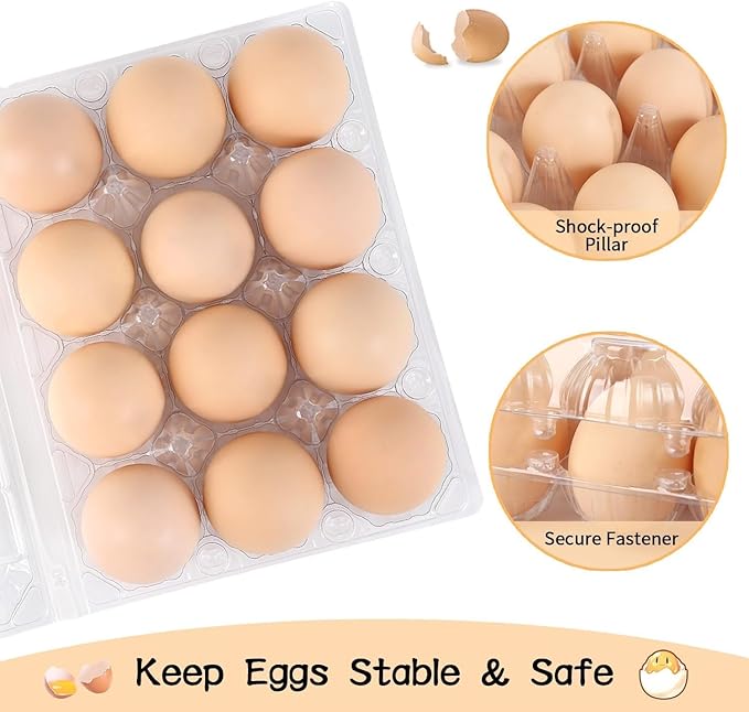 60 Packs Egg Cartons, Egg Cartons Cheap Bulk, Eggs 12 Count Clear Plastic Egg Containers for Chicken Farm, Reusable Egg Tray Holder for Family Refrigerator Storage, Market, Camping with Sticker Labels