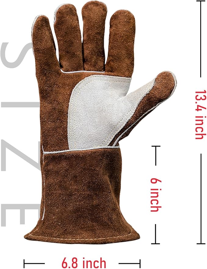 YESWELDER 14-Inch Welding Gloves - Cow Leather, Heat/Fire Resistant for Forge/Mig/Stick Welding, Oven/Grill/Fireplace Mitts with Soft Lining - Ideal for Furnace/Stove/Pot/Wood Burner/BBQ