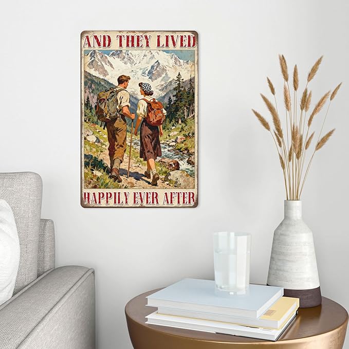 Vintage Tin Sign ‘And They Lived, Happily Ever After’ Couple Rustic Metal Wall Art Decor For Home Kitchen Bedroom Living Room 8x12 Inch