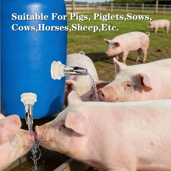5-Pack Pig Water Nipple，Pig Nipple Waterer for Barrel Kit，Automatic Pig Nipple Drinkers Kit，Piglets Nipple Feeders ，Hog Feeder Nipple