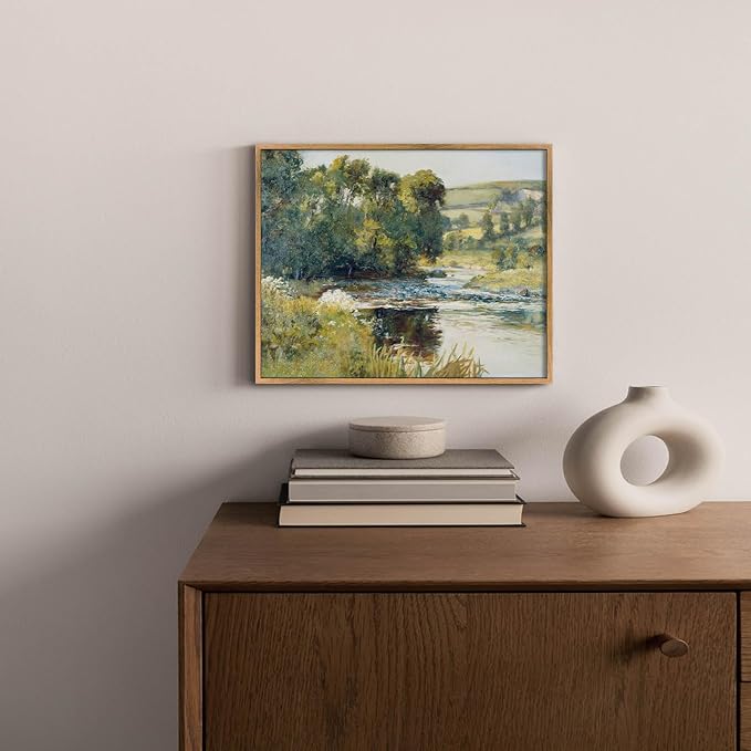 Vintage Landscape Framed Pictures Nature Scenery Posters River Nature Wall Art Rustic Landscape Painting Wilderness Green Poster Farmhouse Scenery Wall Art Rustic Forest Artwork 8x10inch Framed