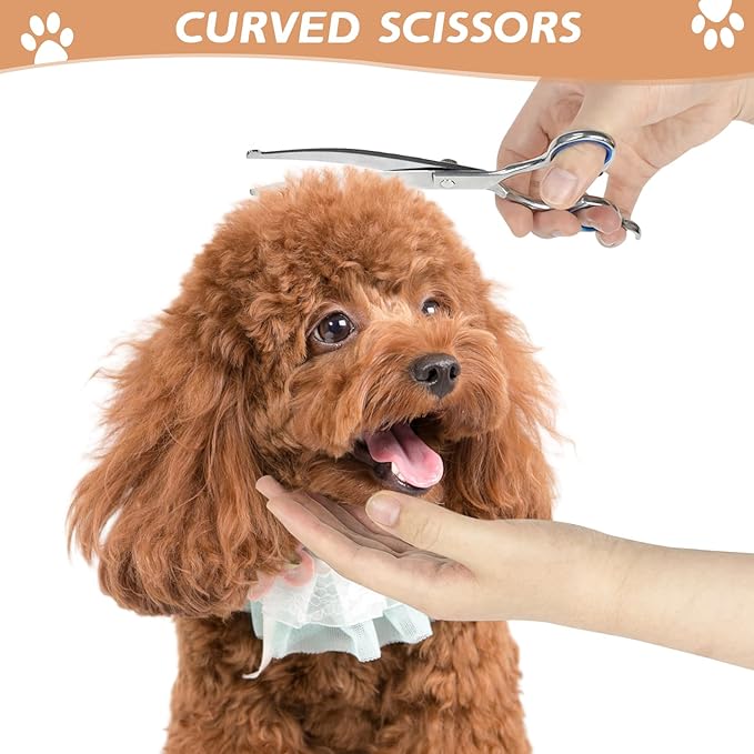 Niura Pet Grooming Scissors Set - Professional Stainless Steel Grooming Kit with Curved, Straight, Thinning, Round Tip Scissors, Combs, Ear Cleaning Hemostat Forceps & Storage Bag