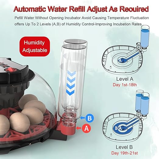 12 Egg Incubator with Auto Turner, Built-in Candler & Humidity Display, Suitable for Hatching Chicken Duck Quail Bird