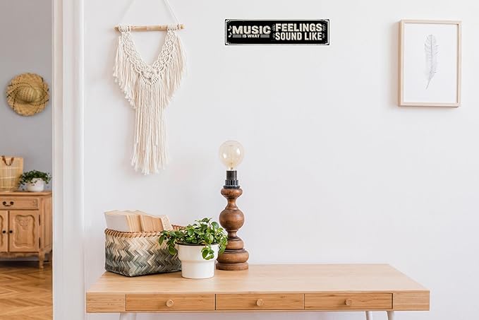 AWISZZZ Music is What Feelings Sound Like Metal Sign 4x16in Bohemian Plaque for Studio Wall Decor Musician Gift