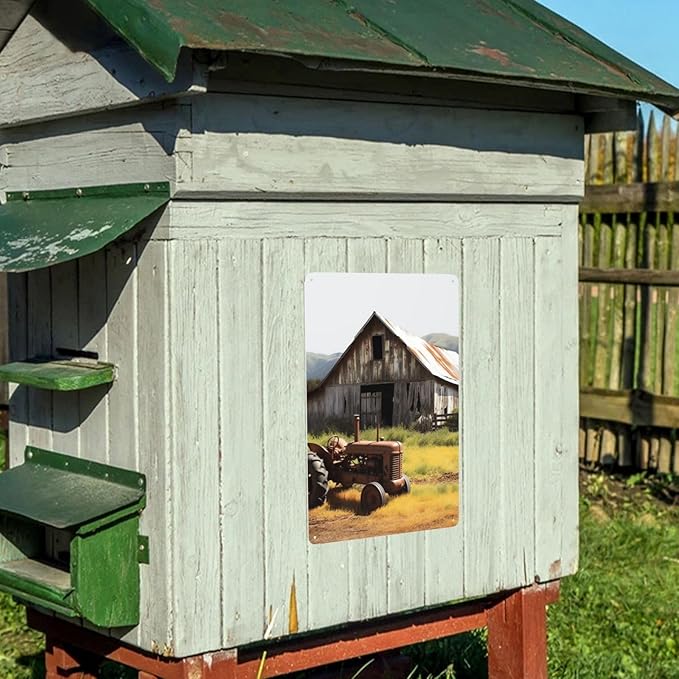 Old Wooden Barn with Rusted Tractor Metal Sign Vintage Tin Signs Retro Wall Art Decor Metal Poster Plaque Garage Bar Patio Wall Decorations Gifts for Men Women 12 X 8 Inches Outdoor & Indoor