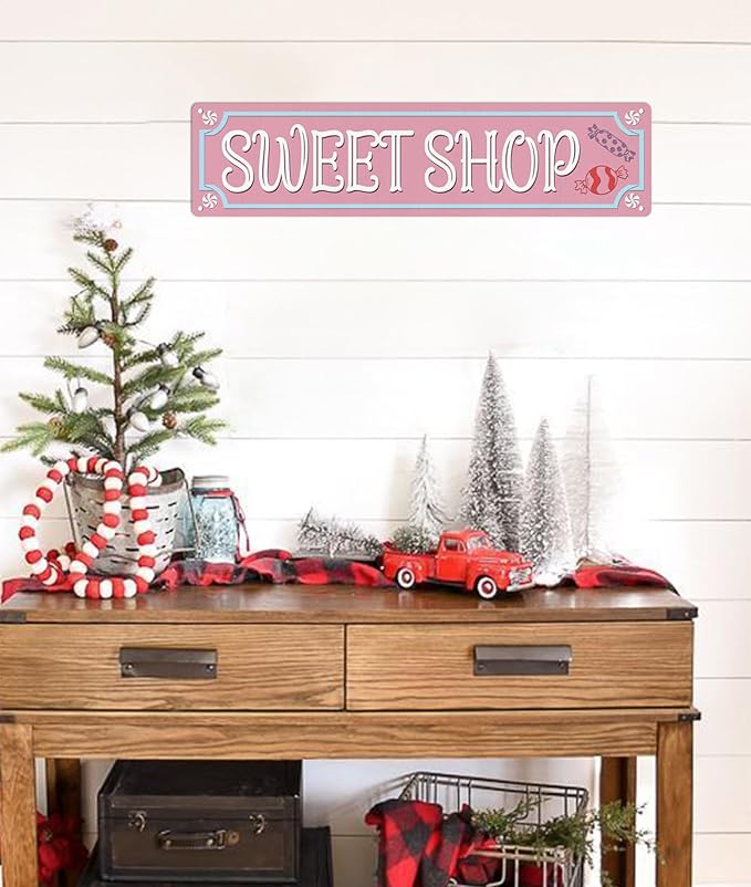 Sweet Shop Metal Tin Sign Vintage Funny Christmas Sign for Cafe Home Bar Farmhouse Christmas Art Wall Decoration Retro Poster 4x16 Inch