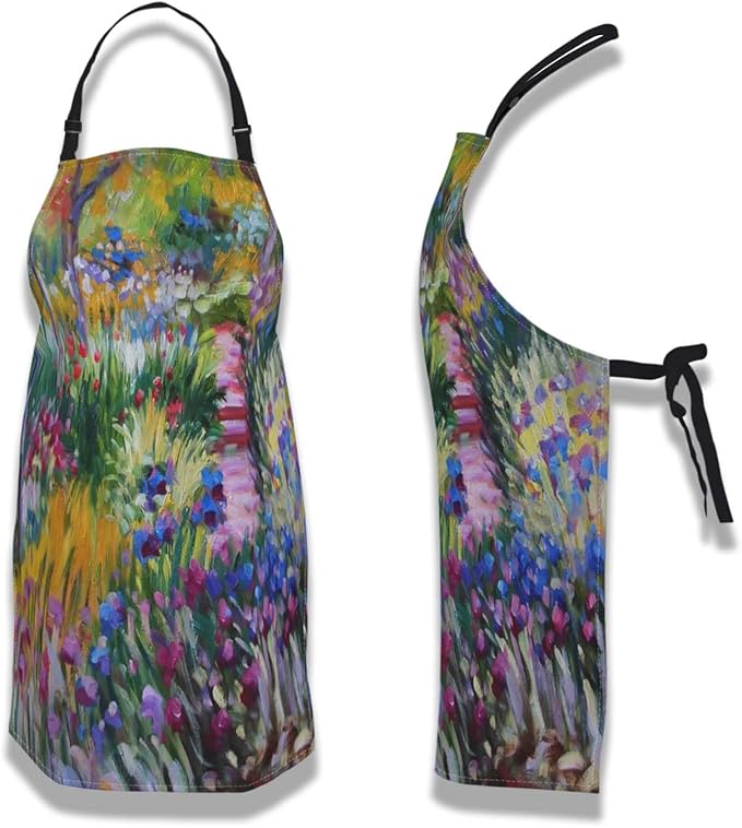 Cook Apron for Men Monet the Iris Garden Vintage Aprons for Women for Kitchen Cooking Restaurant BBQ Painting Crafting Gardening 27” (W) x 31” (H), Waterproof Aprons