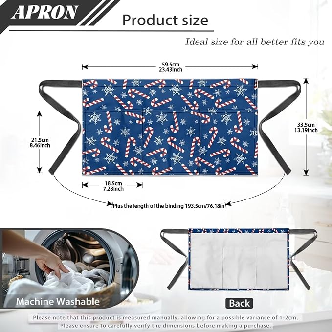 Waist Apron with 3 Pockets Waterproof 13 Inch Short Half Waist Aprons Women Men Server Aprons Waitress Waiter Apron