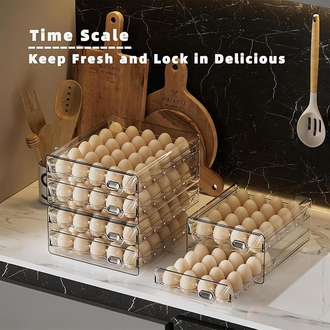 HIYOHIYO Clear 60 Egg Holder for Fridge, High Capacity Egg Container for Refrigerator, Stackable Egg Storage Trays for Countertop, Eggs Organizer for Refrigerator (2 Layer, 11.6"x 10.2"x 5.1")