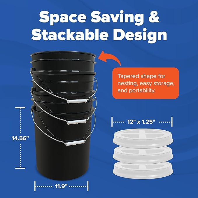 ePackageSupply 5 Gallon Black Bucket with Gamma Seal Screw on Airtight Lid | Made in USA | Food Grade | Heavy-Duty HPDE Plastic | Durable 90 Mil All Purpose Pail | Easy Stack and Store | BPA Free