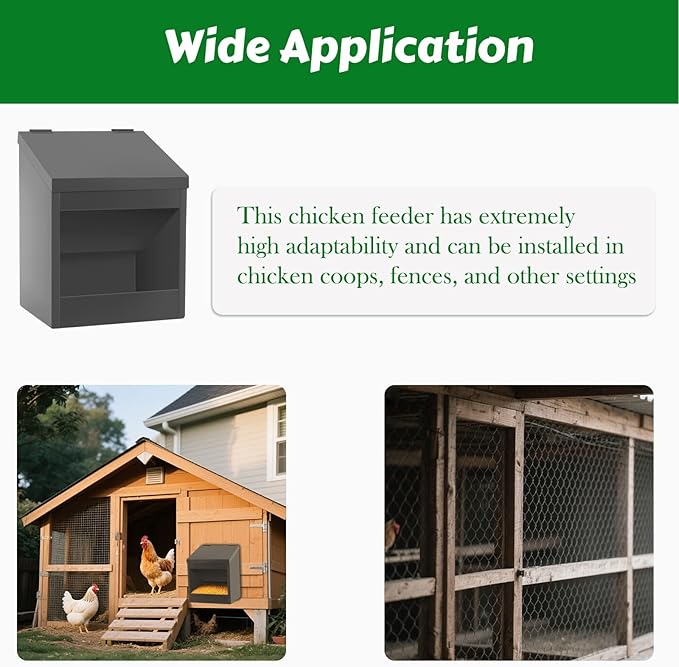 Metal Chicken Feeder,Automatic Chicken Grit and Oyster Shell Feeder Hanging or Ground Food Dispenser with Lid Coop Accessories Outside Suitable for Chickens Ducks Quails
