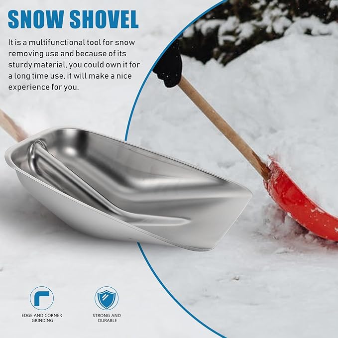 Stainless Steel Snow Shovel and Agricultural Grain Scoop Multifunctional Outdoor Snow Cleaner Metal Shovel Head for Deicing and Food Feeding, Small Size Without Wooden Handle
