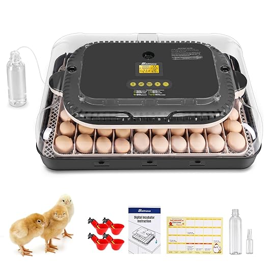 Sailnovo Incubators for Hatching Eggs 70 Egg Incubator with Auto Egg Turning & Auto Humidification, Temperature Control, Incubator for Chicken Duck Quail Eggs, Perfect for Lab School Farm, Gray&Yellow
