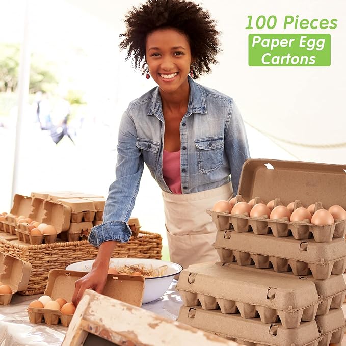 Sieral 100 Pcs Paper Egg Cartons Bulk for Chicken Eggs Blank Pulp Fiber Egg Tray Holder Reusable Empty Storage Containers for Farm Market Kitchen Camping Picnic DIY(12 Count)
