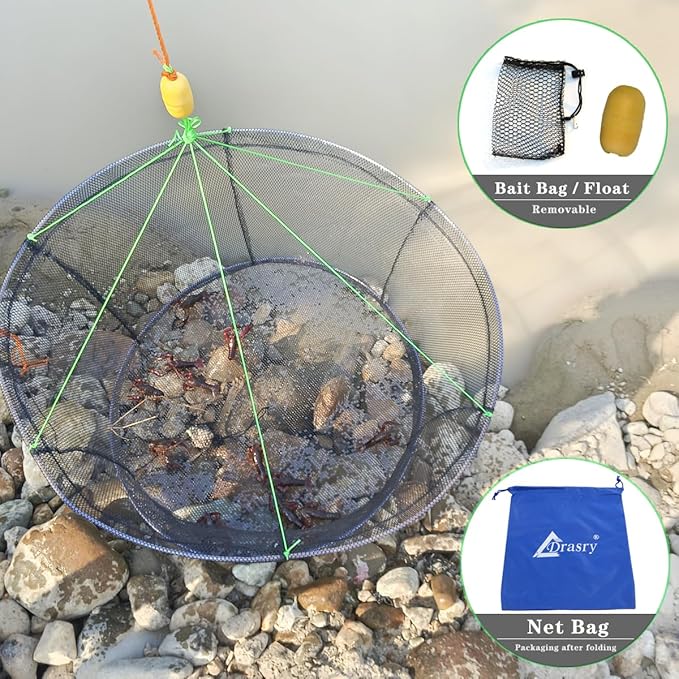 Drasry Fishing Net Trap for Crayfish Crab Bait Minnow Shrimp Foldable Fish Crawdad Lobsters Cast Net Collapsible