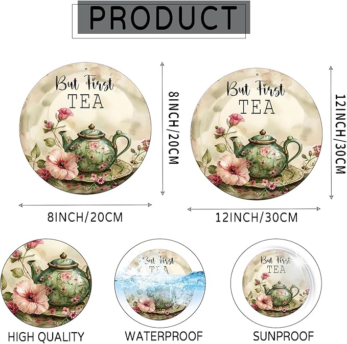 Dragonfly And Flower Metal Sign Vintage Tin Sign Round Sign Aluminum Sign for Farmhouse Kitchen Outdoor Outside Home Backyard Wall Decor 8 Inch