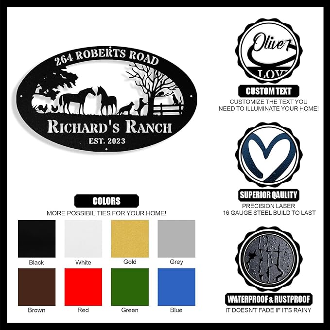 Personalized Farm Sign, Custom Ranch Sign, Custom Farm Metal Signs Outdoor, Customized Family Name Metal Signs for Farms, Ranch, Stable, Farmhouse, Housewarming Rancher Gifts