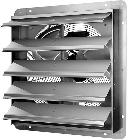 iPower 20 Inch Wall Mounted Shutter Exhaust Fan, Aluminum, 1200 RPM, 3368 CFM, for Attic, Garage, Louvered Vent, Plant, Greenhouse, Silver