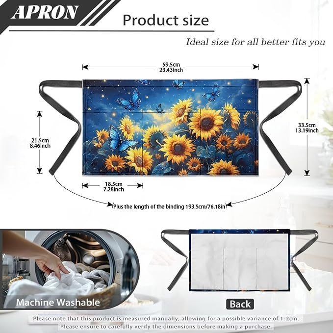 Waist Apron with 3 Pockets Waterproof 13 Inch Short Half Waist Aprons Women Men Server Aprons Waitress Waiter Apron