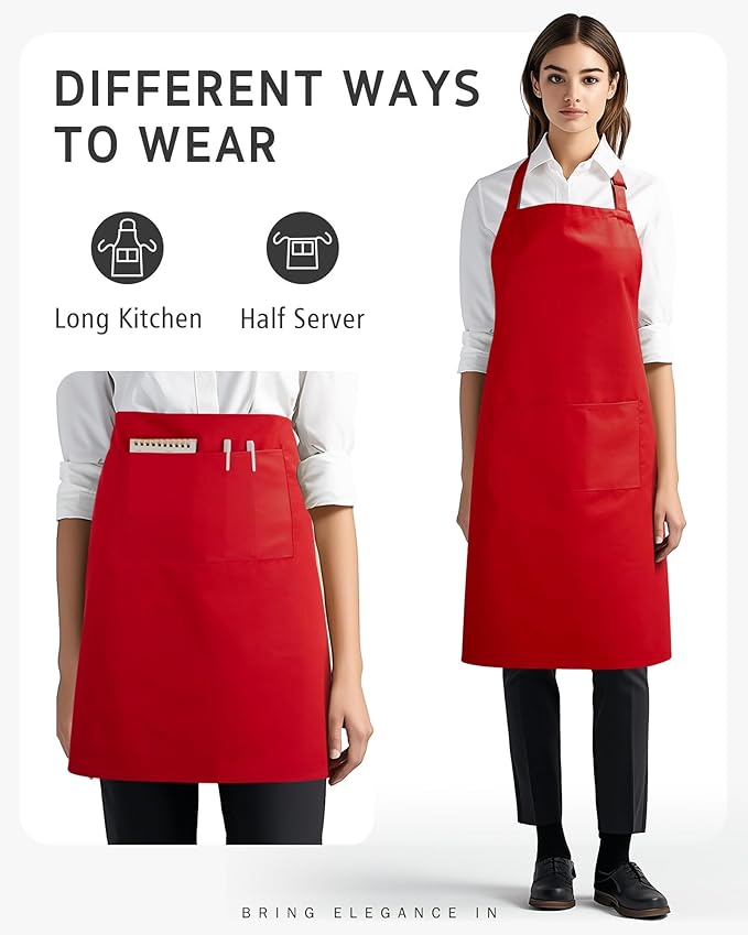 Syntus Adjustable Bib Apron with 2 Pockets Cooking Kitchen Aprons for Women Men Chef