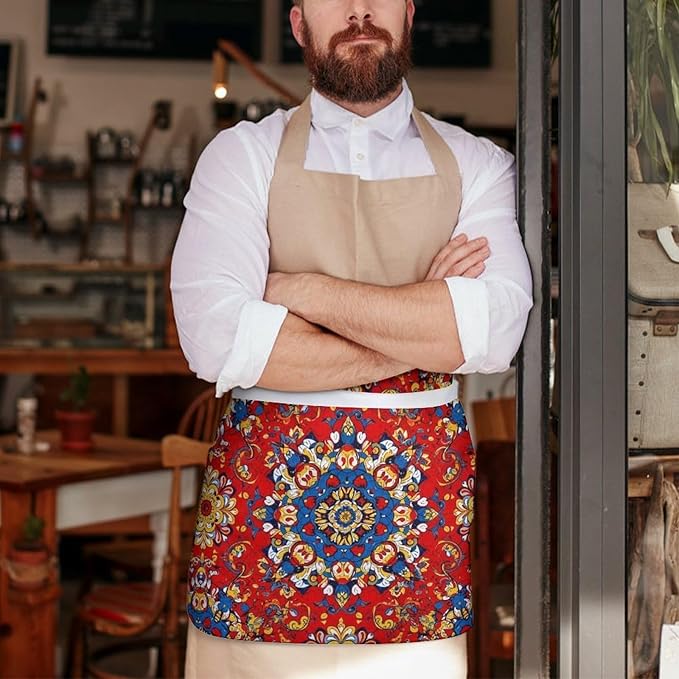 Unisex Apron for Cooking Server Waitress Half Waist Apron with 3 Pockets