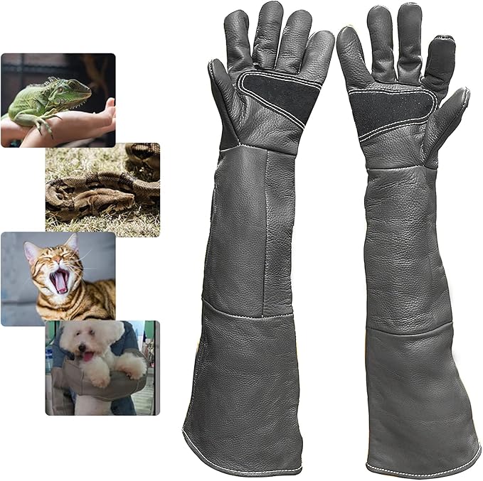 Animal Handling Gloves Bite Resistant, 60cm/ 23.6In Bite Proof Glove for Welding, Gardening, Handling Cat/Dog/Bird/Snake/Lizard/Falcon/Reptile, Anti-Bite Work Gloves (Deep Color)