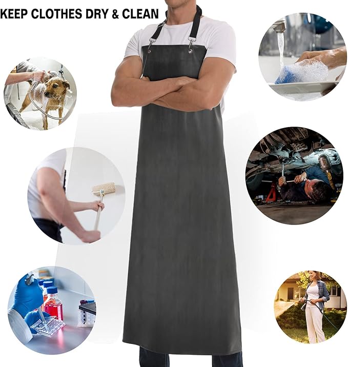 Homsolver Thick Waterproof Rubber Black Vinyl Apron for Men 39" Heavy Duty Long Chemical Resistant