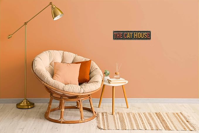 Vintage Tin The Cat House Sign Retro Metal Sign Suitable For Home Bedroom And The Cat House - Multi-Purpose For Indoor Use Plaque 4x16 Inch